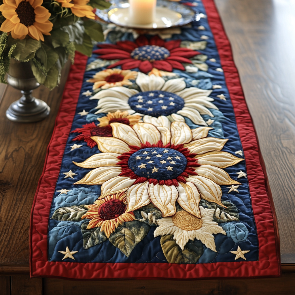 Patriotic Garden Quilted Table Runner Kitchen Table Decor Sunflower Gifts For Friends
