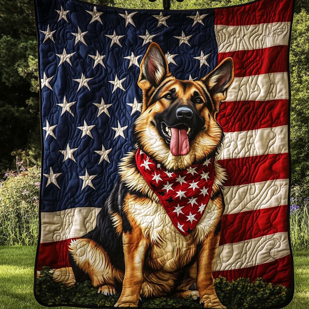 Patriotic German Shepherd Quilted Blanket Cute Throw Blanket Christmas Gifts For German Shepherd Lovers