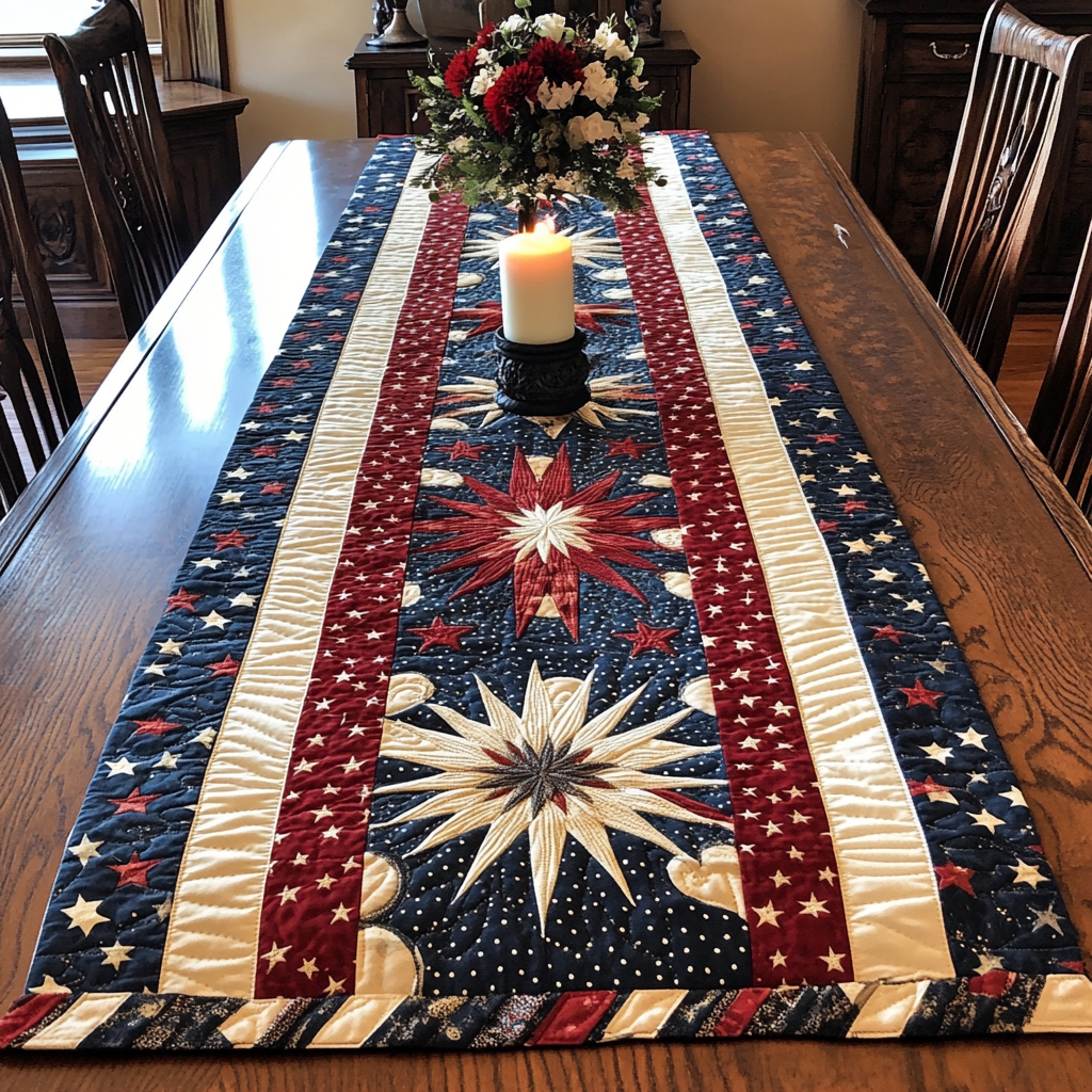 Patriotic Glow Quilted Table Runner Dining Room Decor Ideas Unique Patriotic Gifts