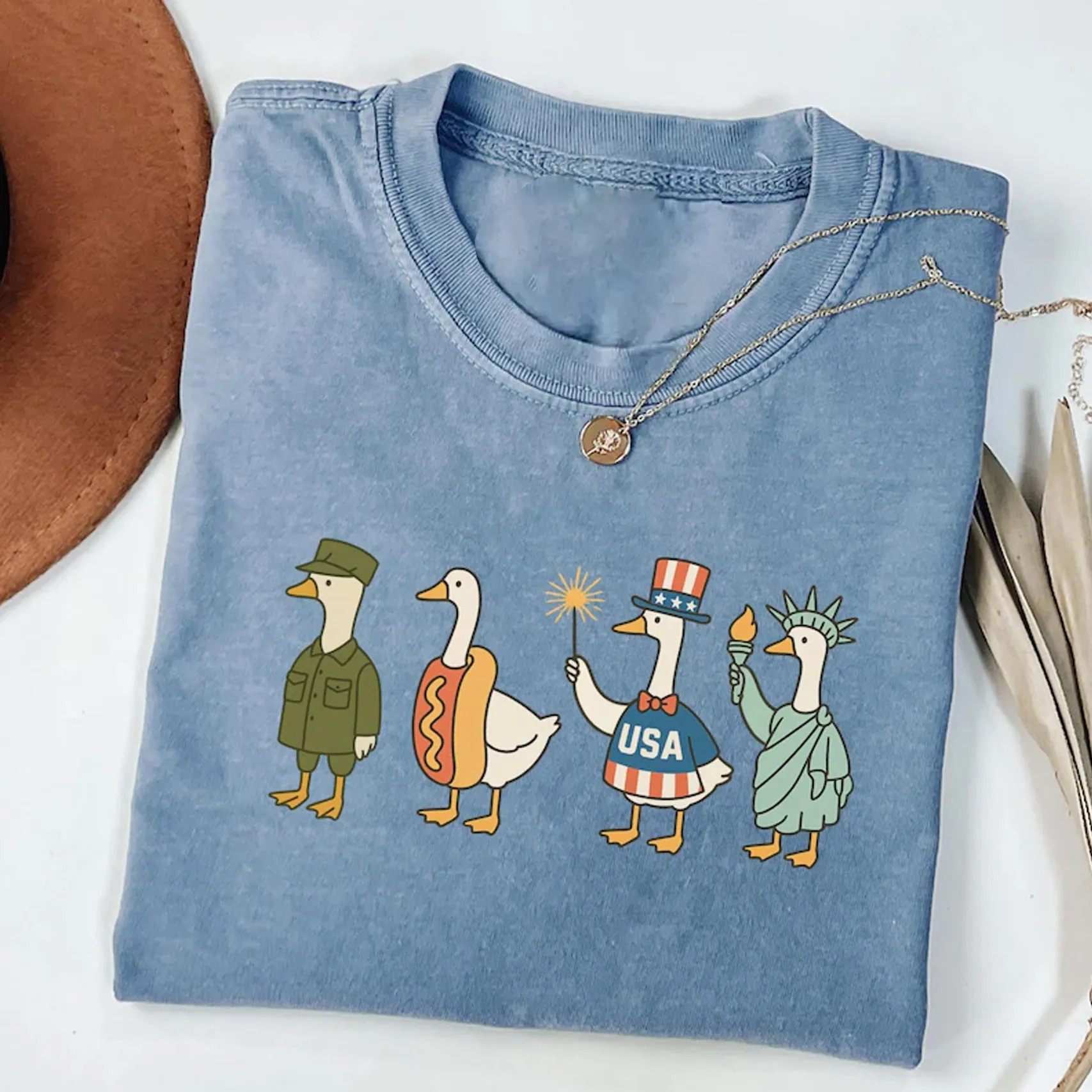 Patriotic Goose Gang USA Fourth Of July T-Shirt Funny Liberty Goose Independence Day Best Gift