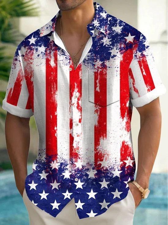 Patriotic Grunge USA Flag Hawaiian Button Shirt 250th Anniversary Clothing Gift For Him