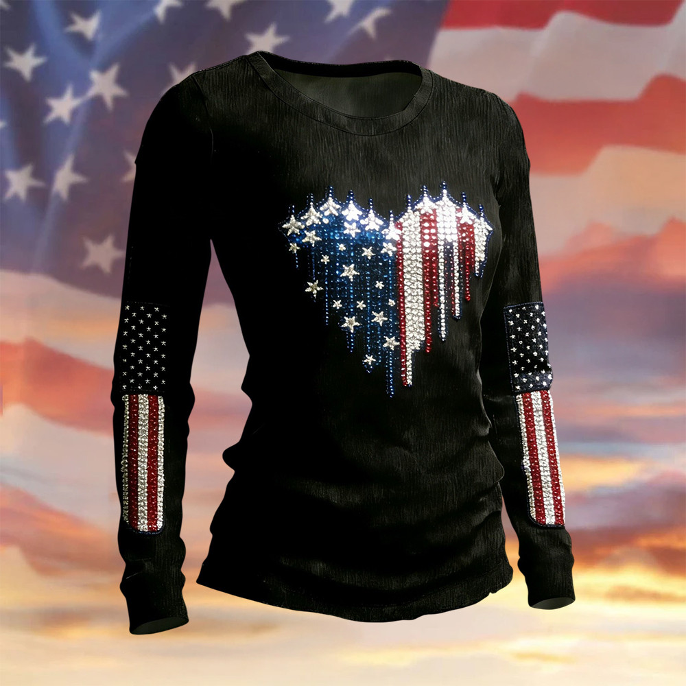 Patriotic Heart Shape Long Sleeve Shirt July Fourth Outfit Ideas Unique Gift For Patriots