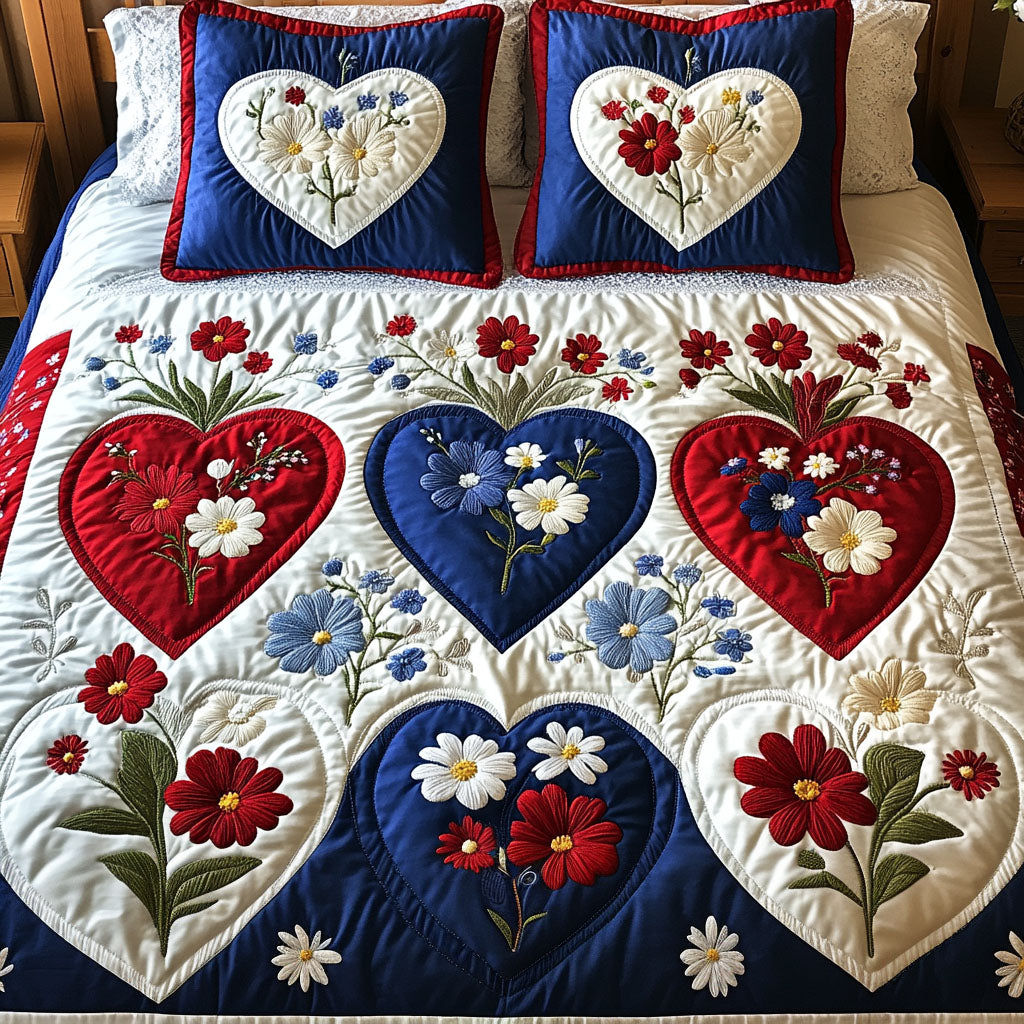 Patriotic Heartscape Quilted Bedding Set Classic Bedding Set That Enhances Your Sleep Space