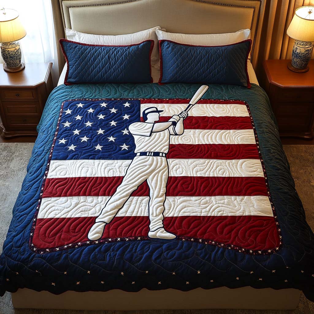 Patriotic Home Run Quilted Bedding Set Bedroom Decorations Baseball Xmas Gifts