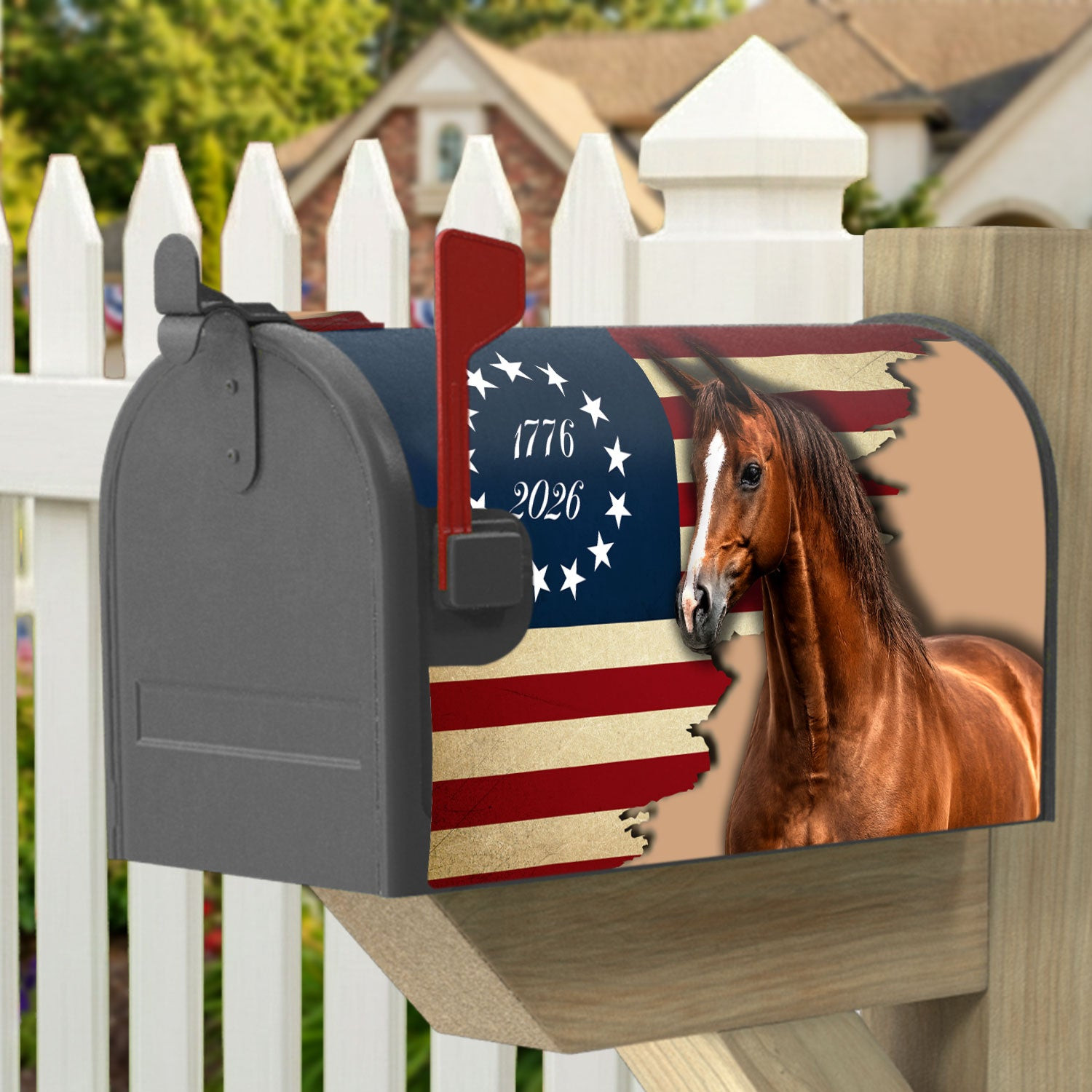 Patriotic Horse Betsy Ross 250 Usa Flag Mailbox Cover For Decoration Horse Lover Gifts