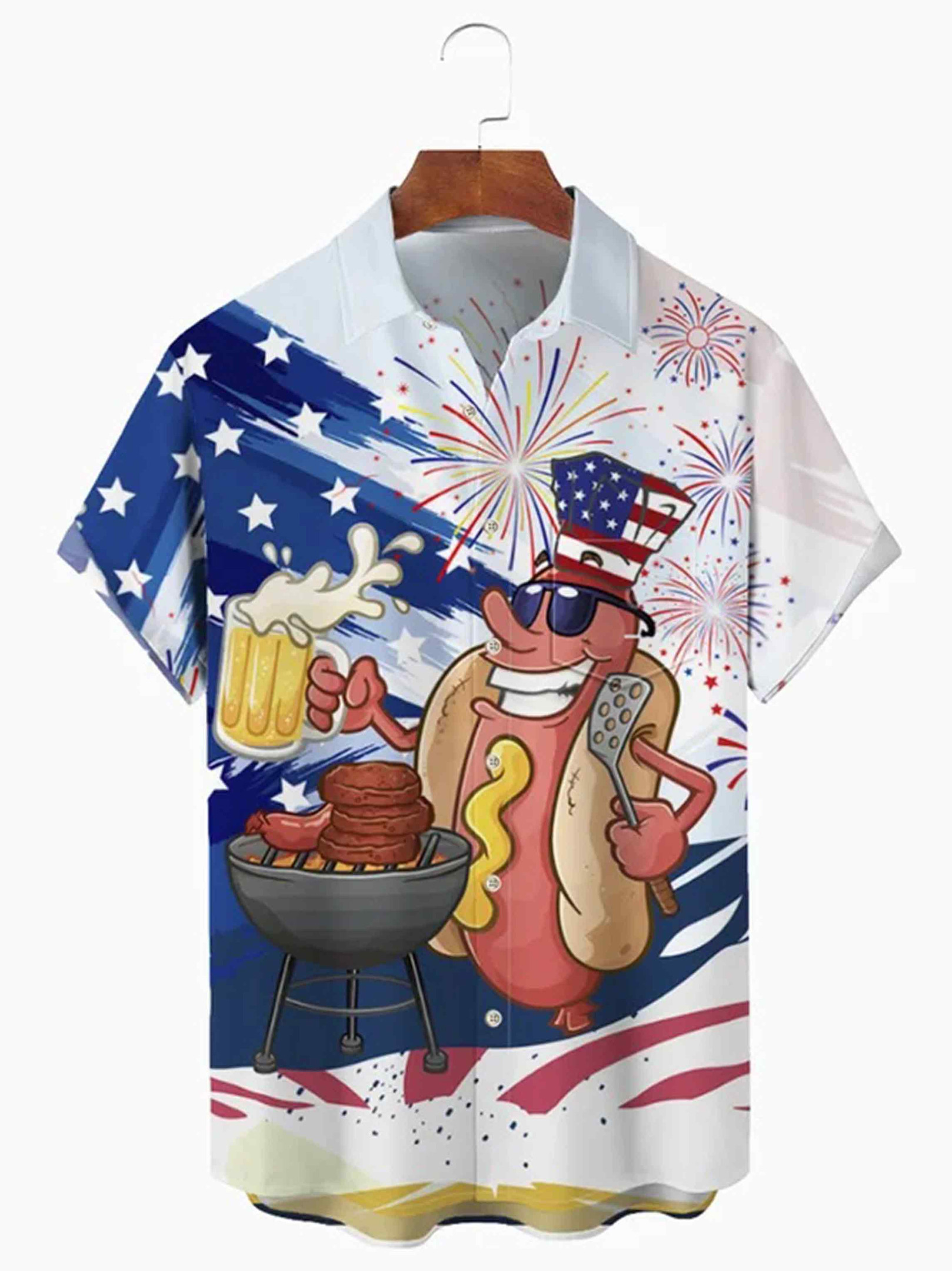 Patriotic Hot Dog BBQ Hawaiian Shirt 4th of July 1776 2026 Clothing Gifts For Independence Day