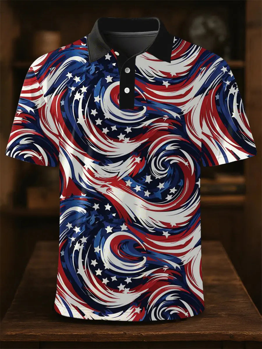 Patriotic Independence Day Flag Print Shirt Short Sleeve USA Gift for Men