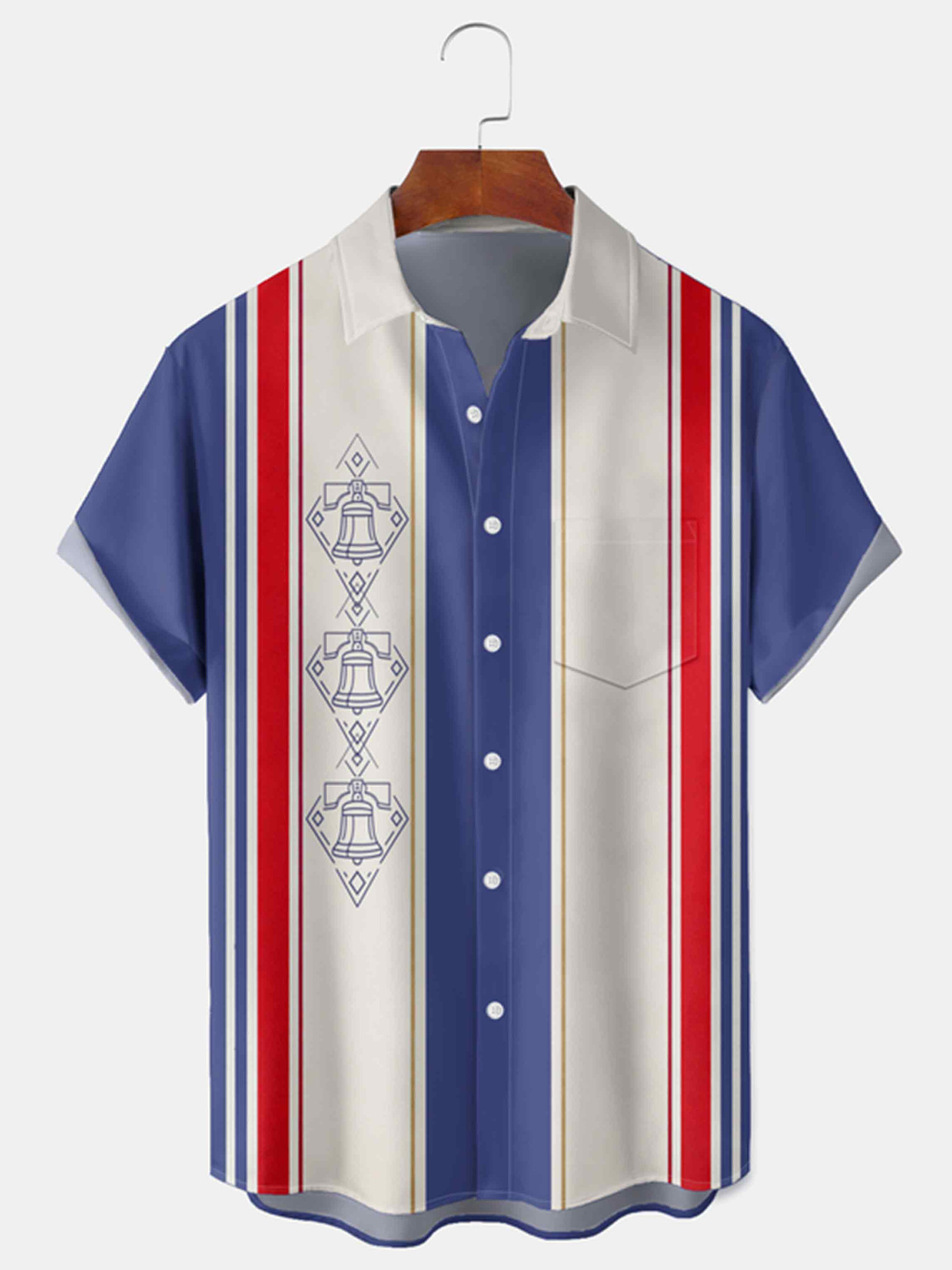 Patriotic Liberty Bell Button Shirt Vintage American Flag Vertical Stripes Clothing Gift Ideas