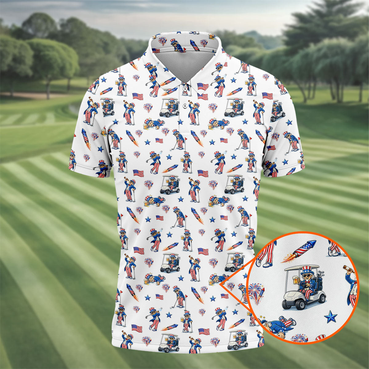 Patriotic Man Golf And Beer Funny 4th Of July Polo Shirt Best Golf Merch Cool Gift For Him