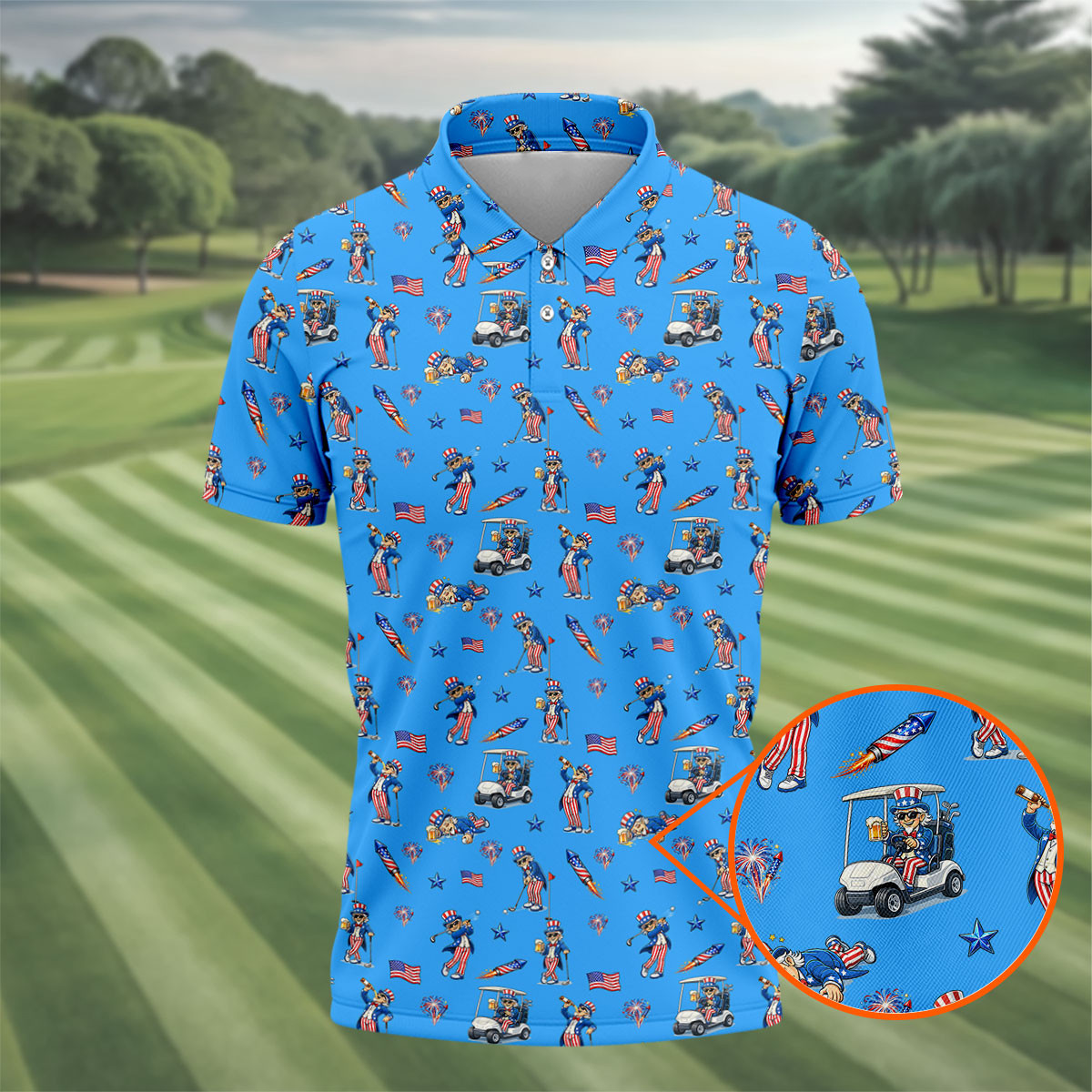 Patriotic Man Golf And Beer Funny 4th Of July Polo Shirt Father's Day Shirt Golfer Present