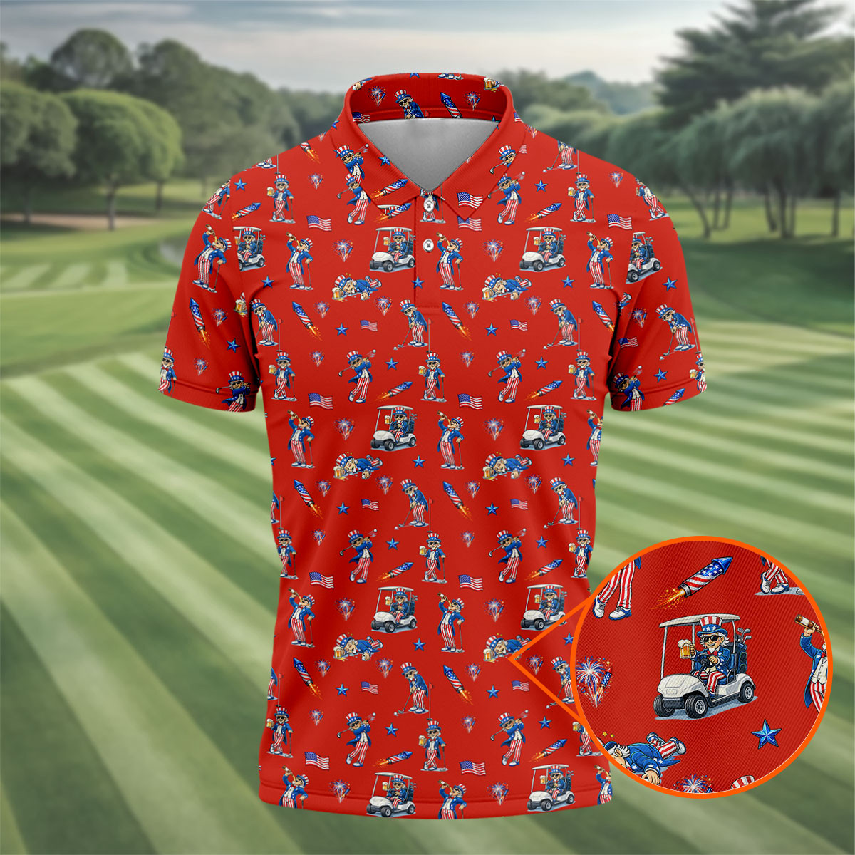 Patriotic Man Golf And Beer Funny 4th Of July Red Polo Shirt Best Golf Shirt Present Idea
