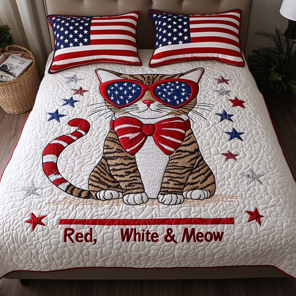 Patriotic Meow Quilted Bedding Set Patriotic Bedroom Decor Good Cat Presents