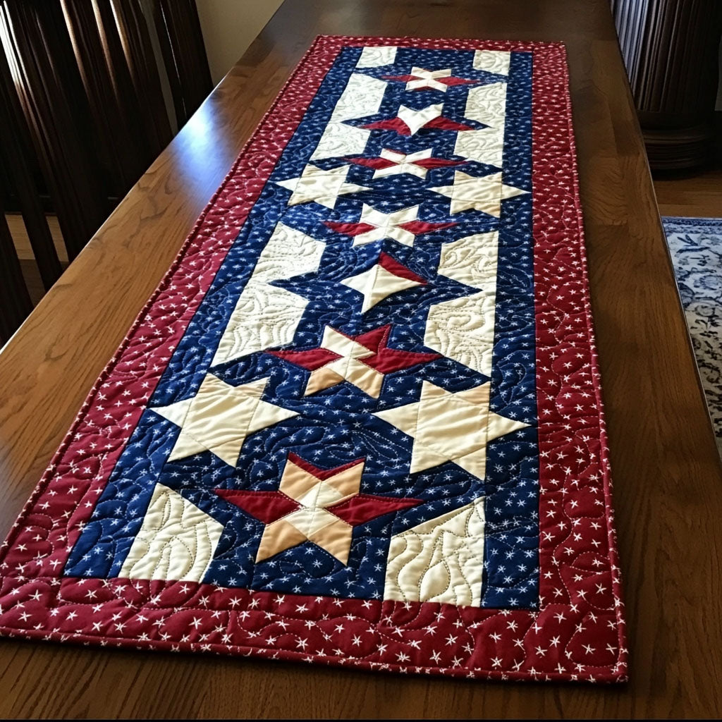 Patriotic Patchwork Quilted Table Runner Holiday Runner Dining Best Patriotic Gifts