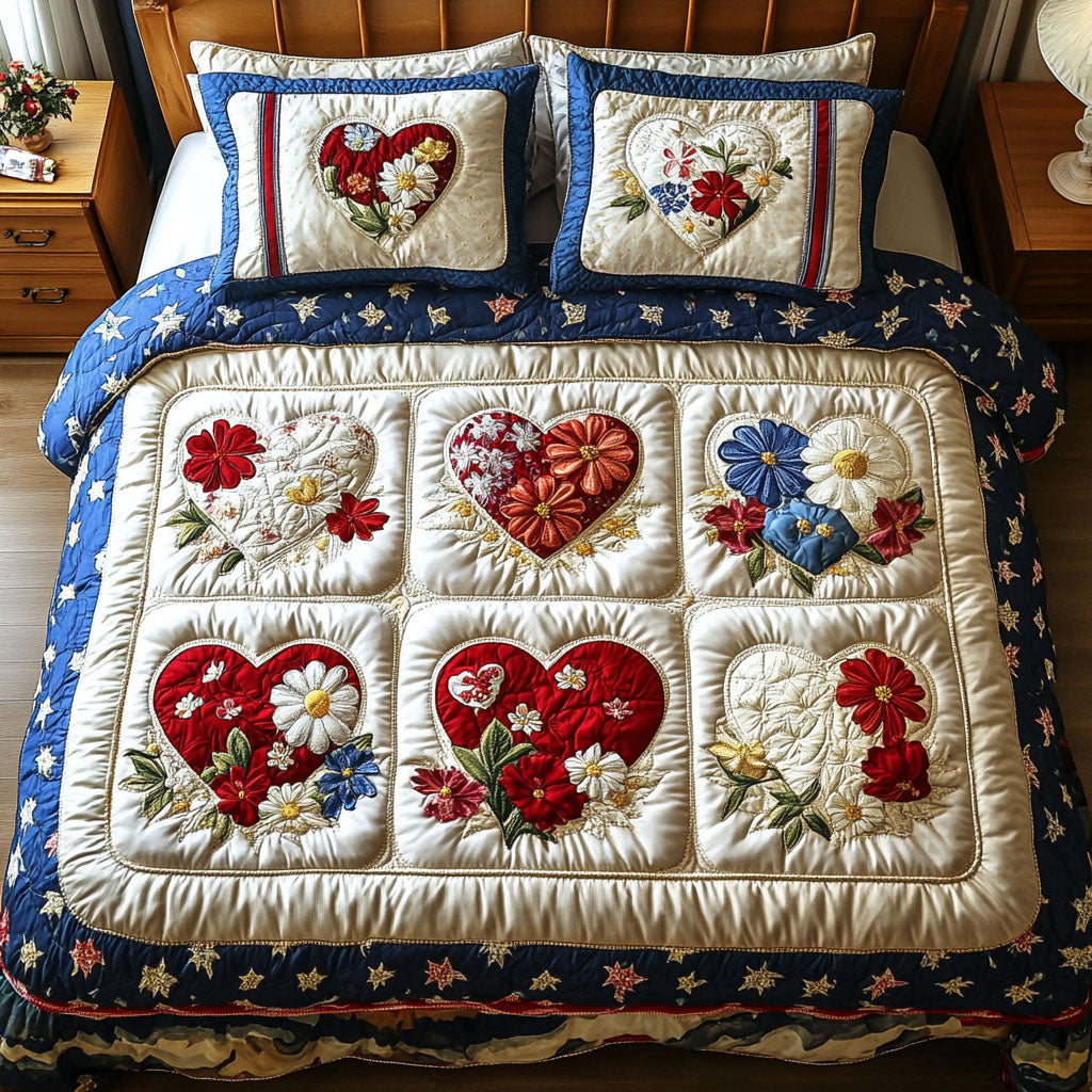 Patriotic Petals Quilted Bedding Set Cute Bedroom Decor Patriotic Themed Gifts