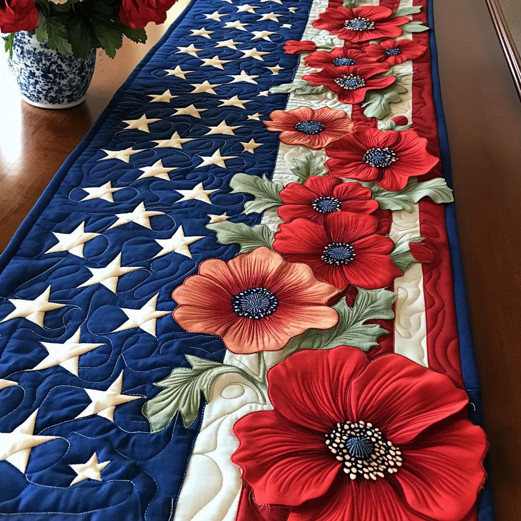 Patriotic Poppy Parade Quilted Table Runner Dining Decor Patriotic Novelty Items