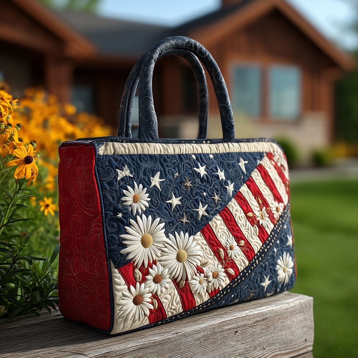Patriotic Posies Quilted Tote Bag Daisy Plant Gifts