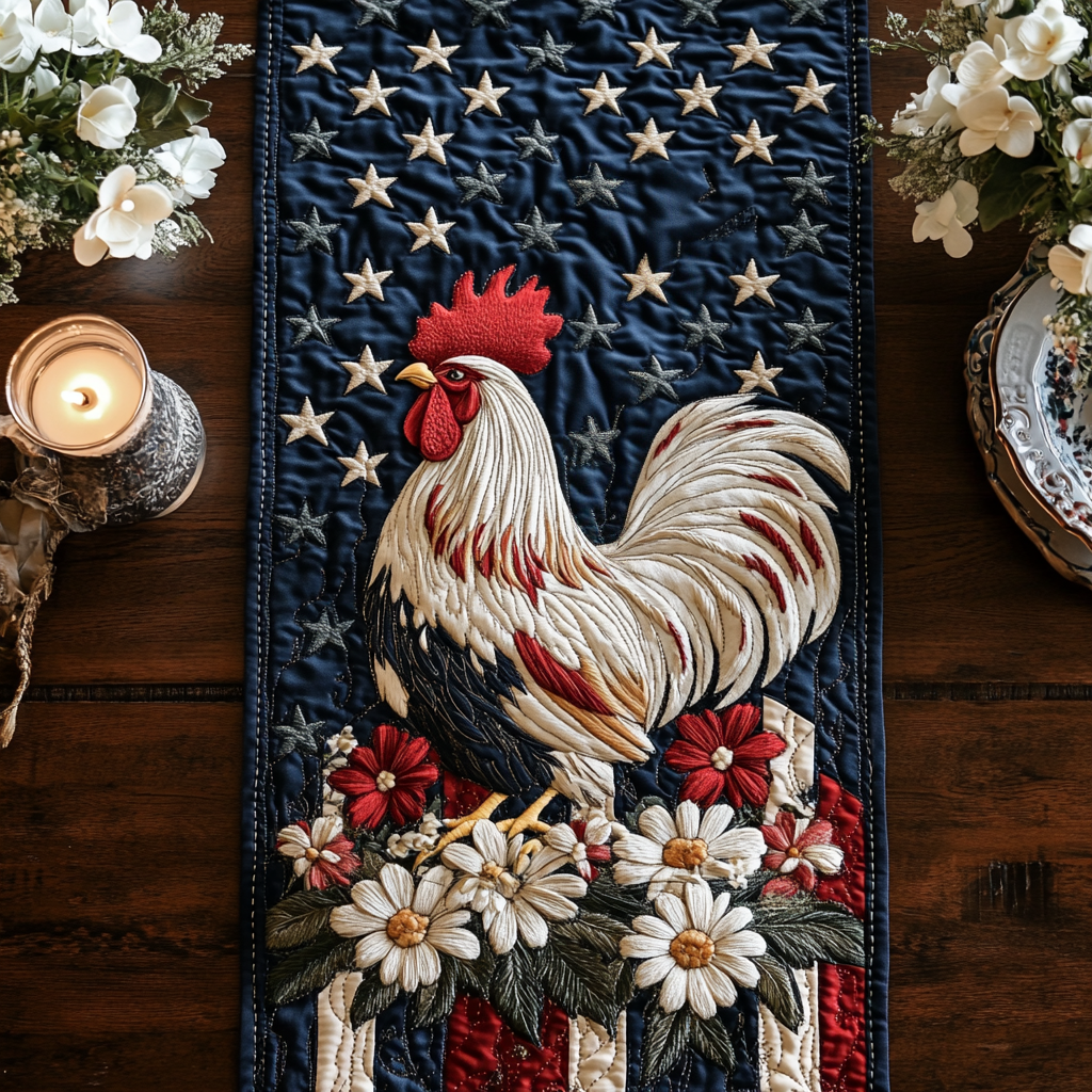 Patriotic Poultry Quilted Table Runner Holiday Table Throw Best Patriotic Gifts