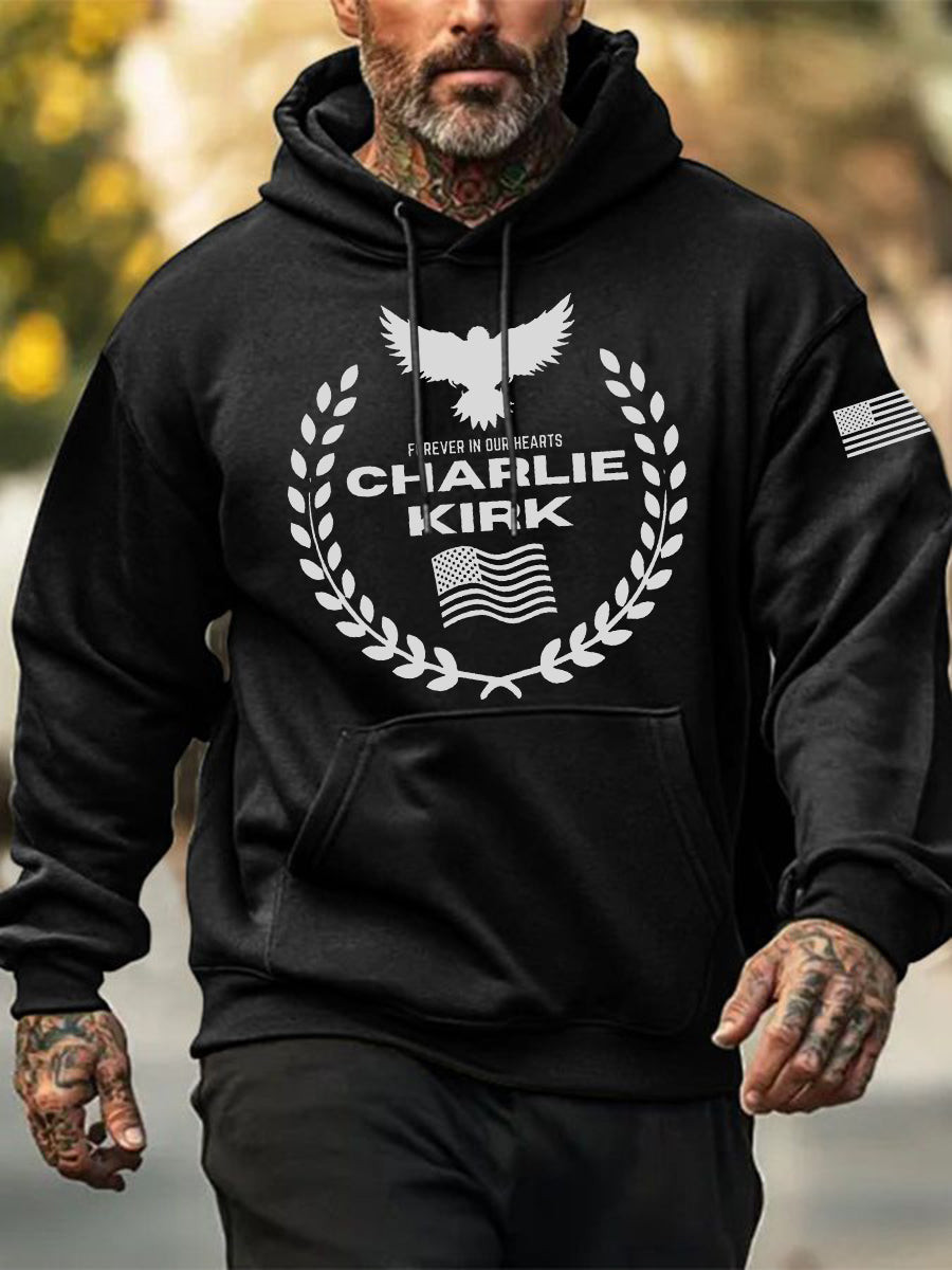 Patriotic Print Hoodie Black Charlie Kirk Website Freedom Shirt