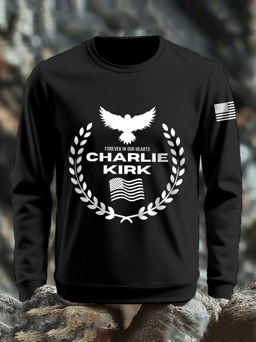 Patriotic Print Swea T SHIRT Black Charlie Kirk Memorial Clothing