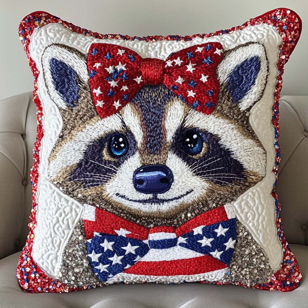 Patriotic Raccoon Quilted Pillow Case Home Decor Pillow Covers Gifts For Family