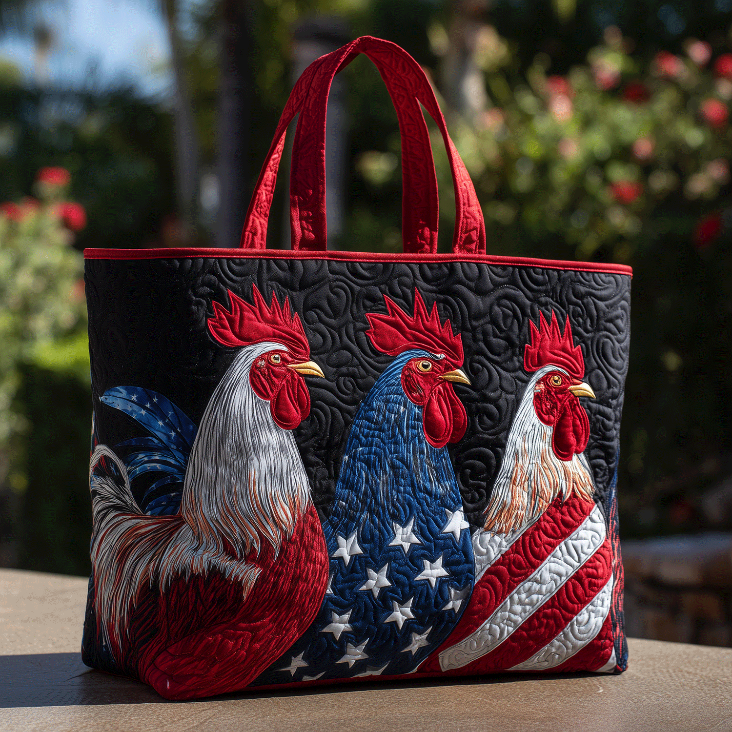 Patriotic Rooster Quilted Tote Bag Gifts For The Farmer Who Has Everything
