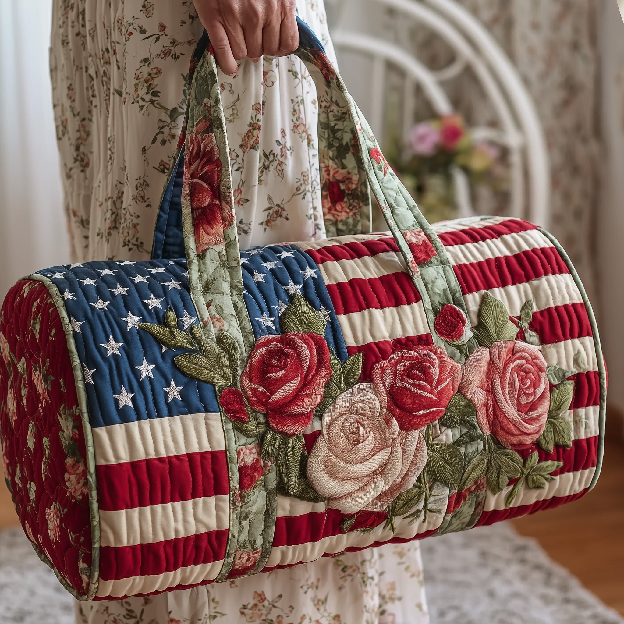 Patriotic Rose Quilted Duffle Bag Mother's Day Gift Idea