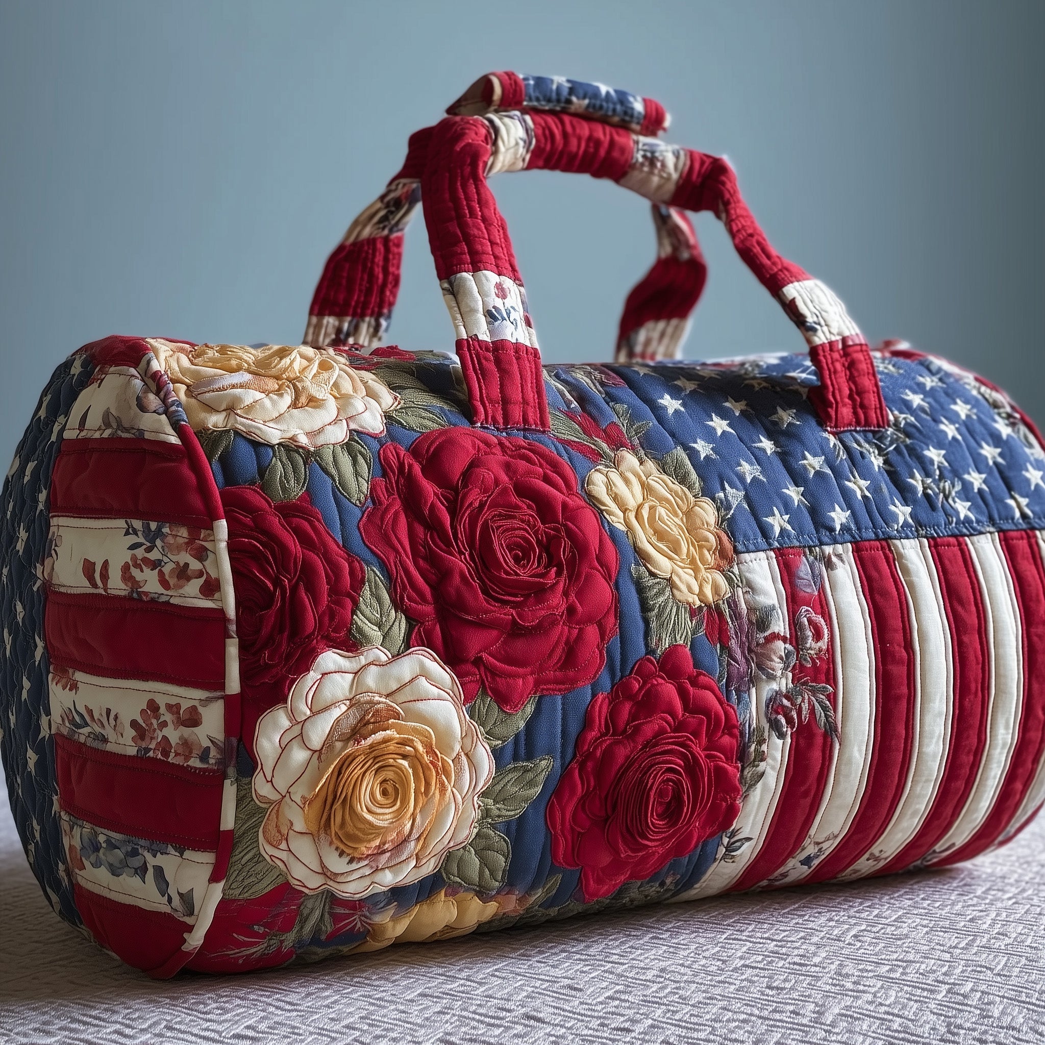 Patriotic Roses Quilted Duffle Bag Father's Day Gift Idea