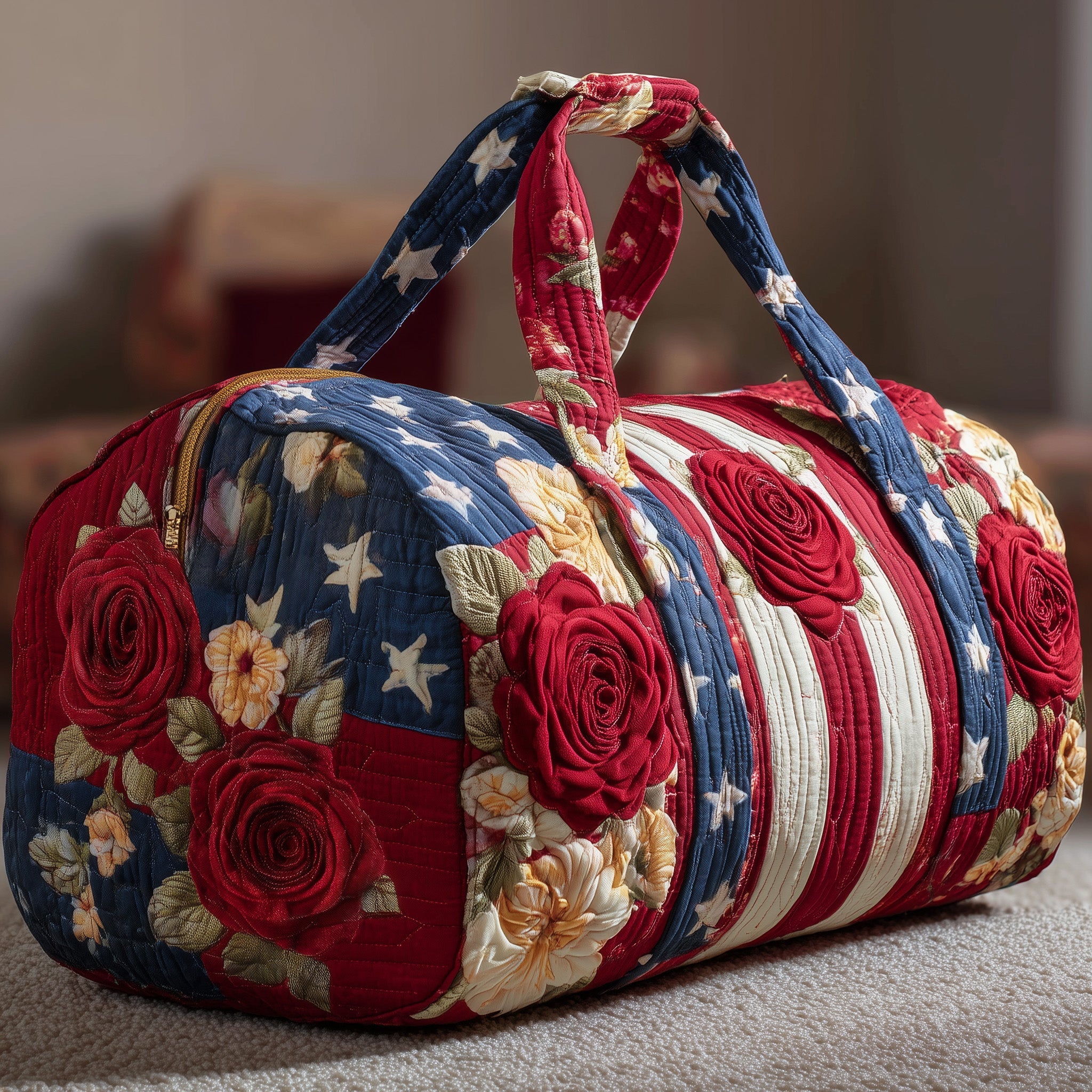 Patriotic Roses Quilted Duffle Bag Halloween Gift Idea
