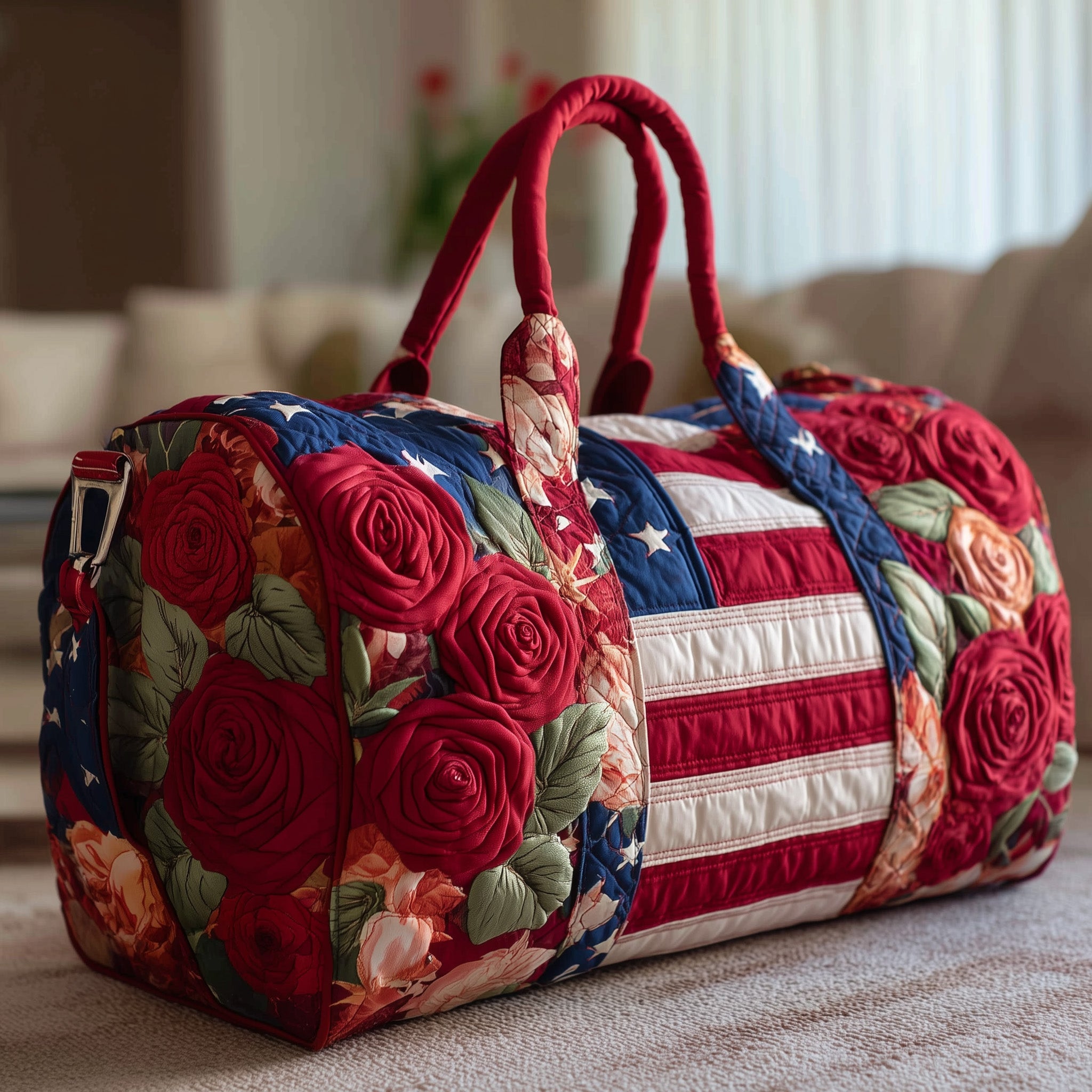 Patriotic Roses Quilted Duffle Bag Thanksgiving Gift Idea