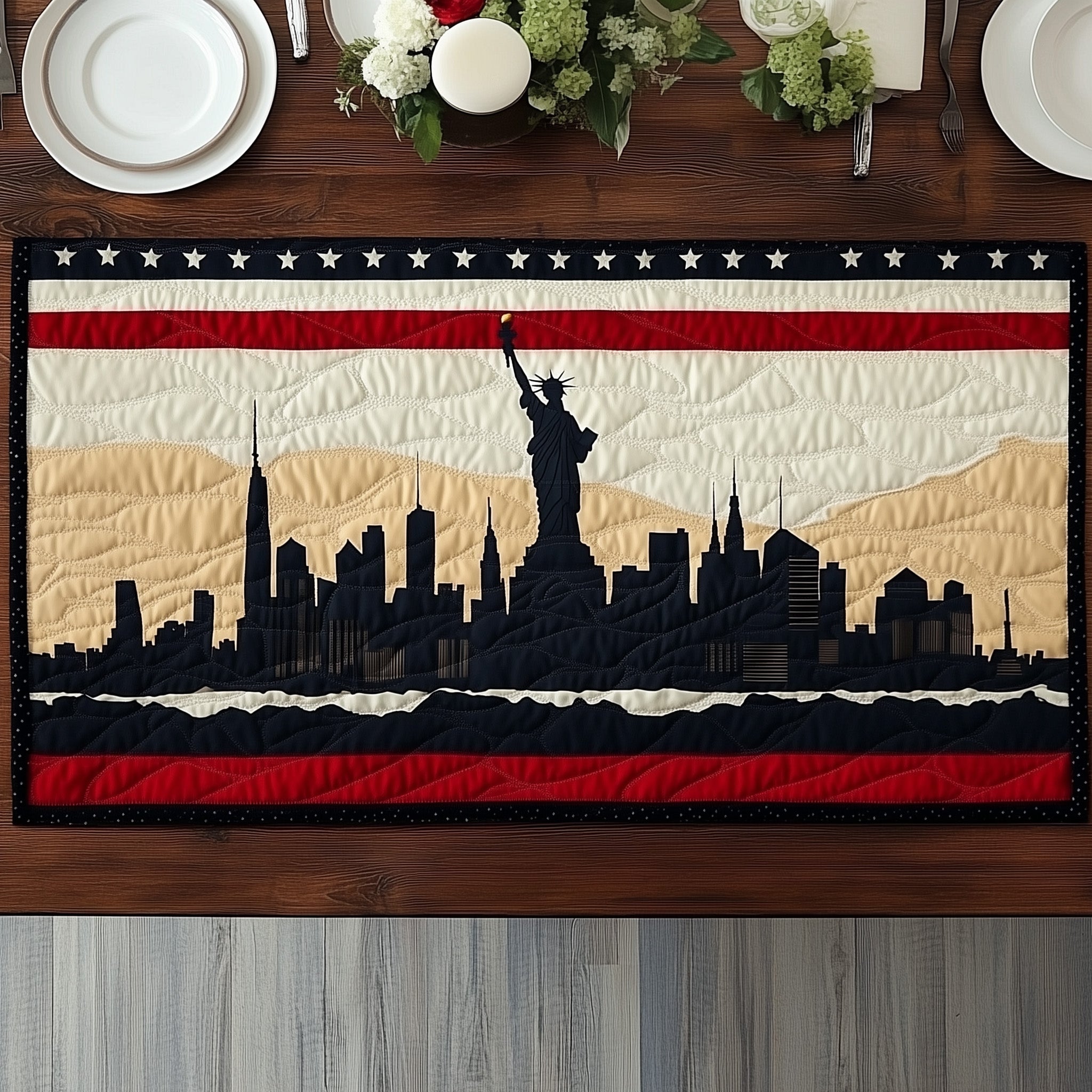 Patriotic Skylin Quilted Table Runner Christmas Dining Room Table Runner