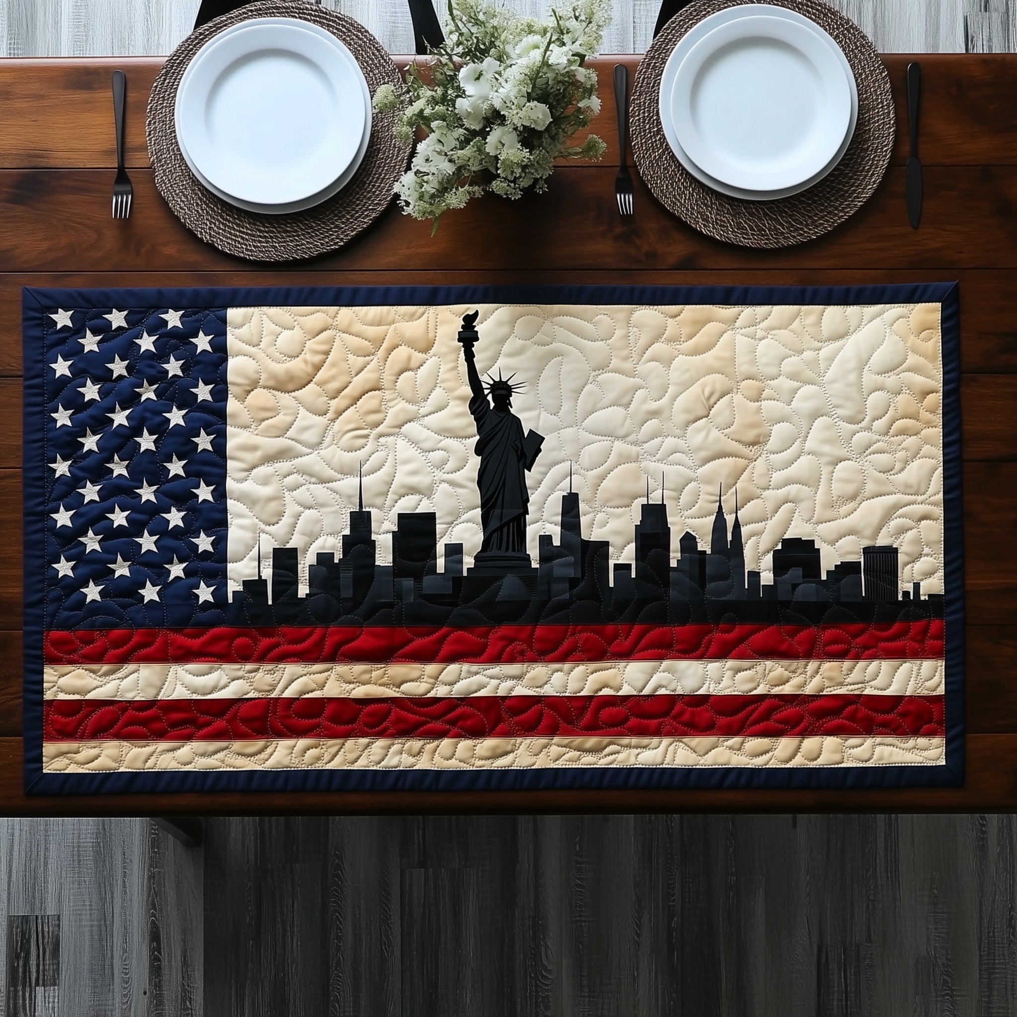 Patriotic Skylin Quilted Table Runner Christmas Table Runner Gift Idea