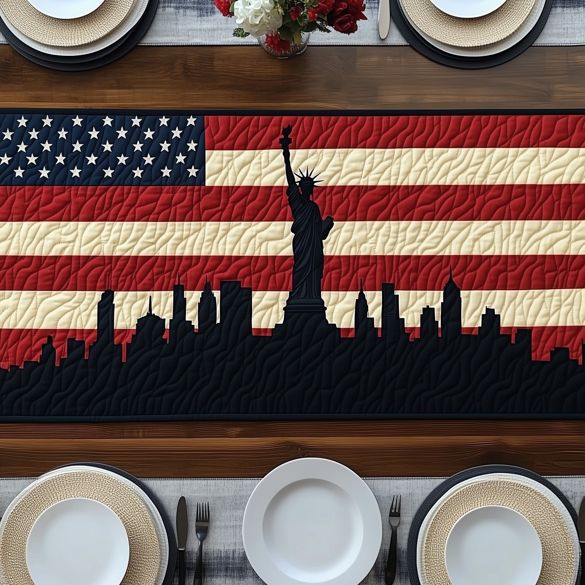 Patriotic Skylin Quilted Table Runner Holiday Banquet Table Runner
