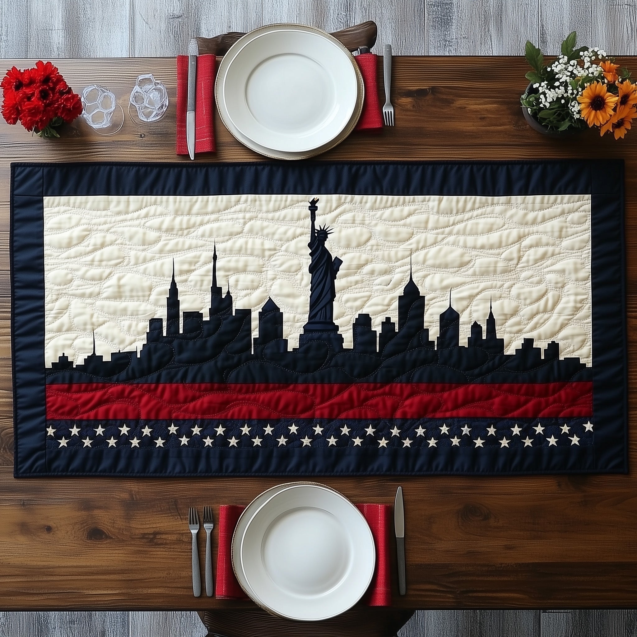 Patriotic Skylin Quilted Table Runner Table Runner for Holiday Gatherings