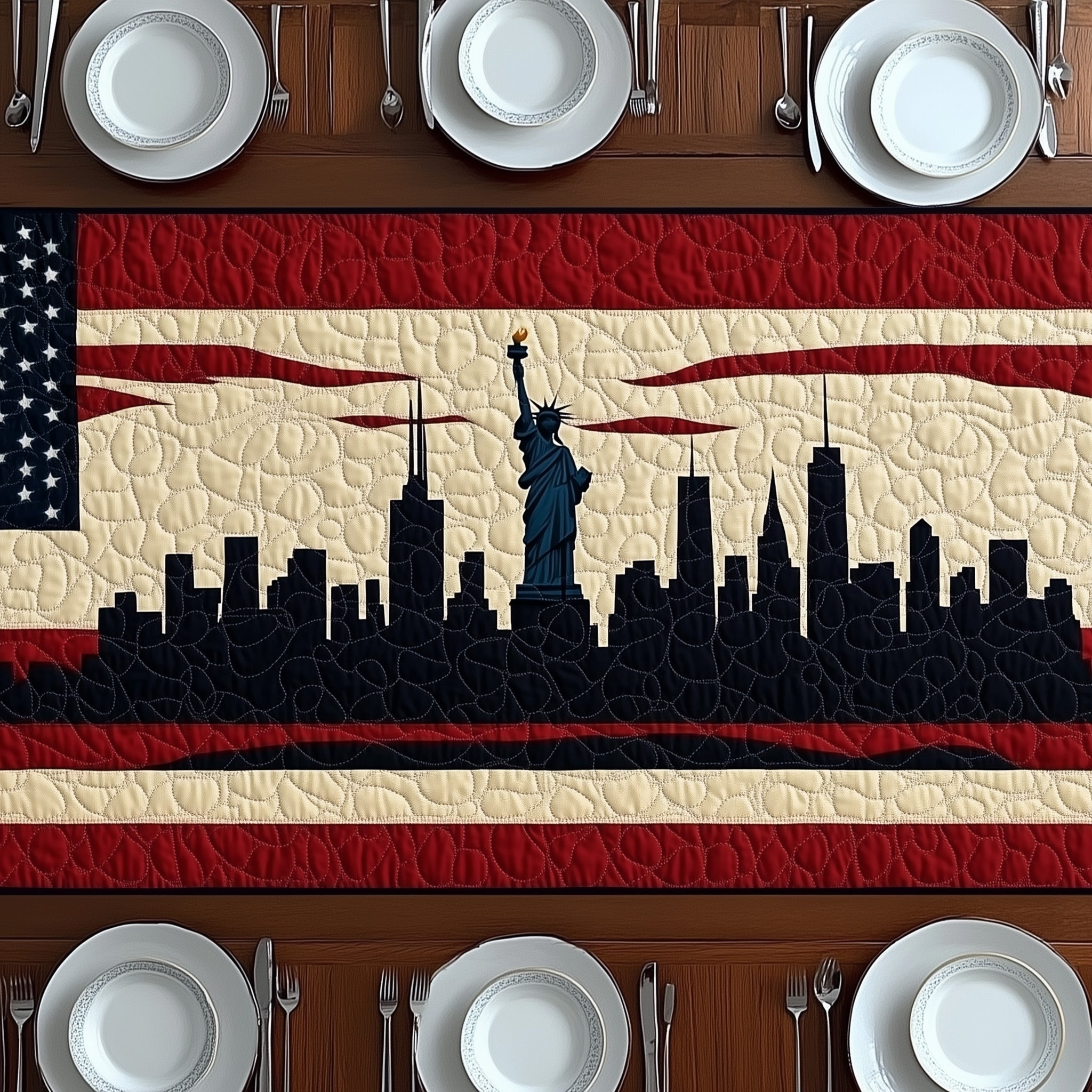 Patriotic Skylin Quilted Table Runner Table Runner Gift for Holiday Season
