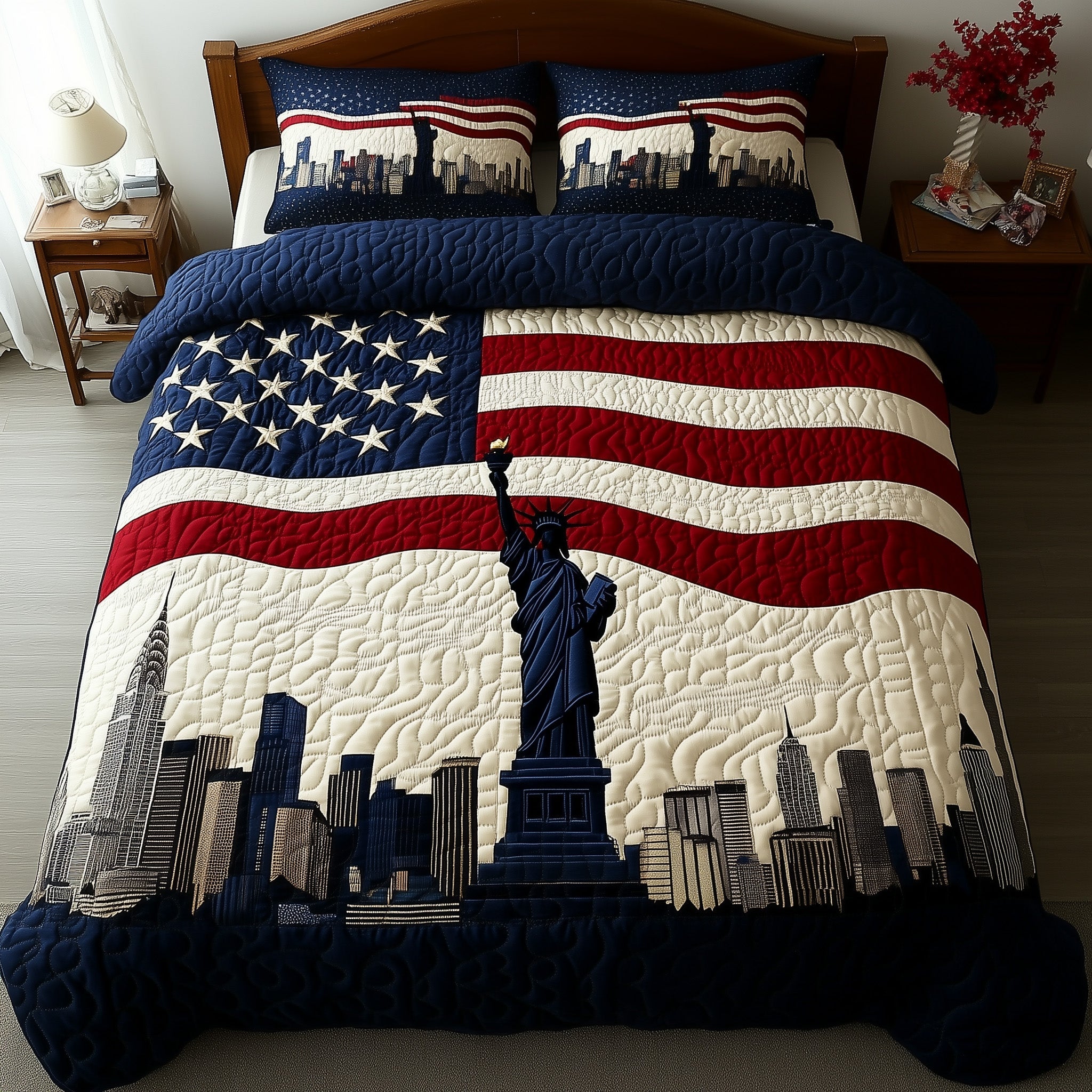 Patriotic Skyline Quilted Bedding Set Duvet Cover Merchandise 4Th Of July Employee Gifts