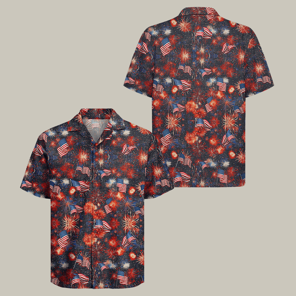 Patriotic Sparks Hawaiian Shirt American Flag Fireworks Design Shirt Anniversary Gift For Him