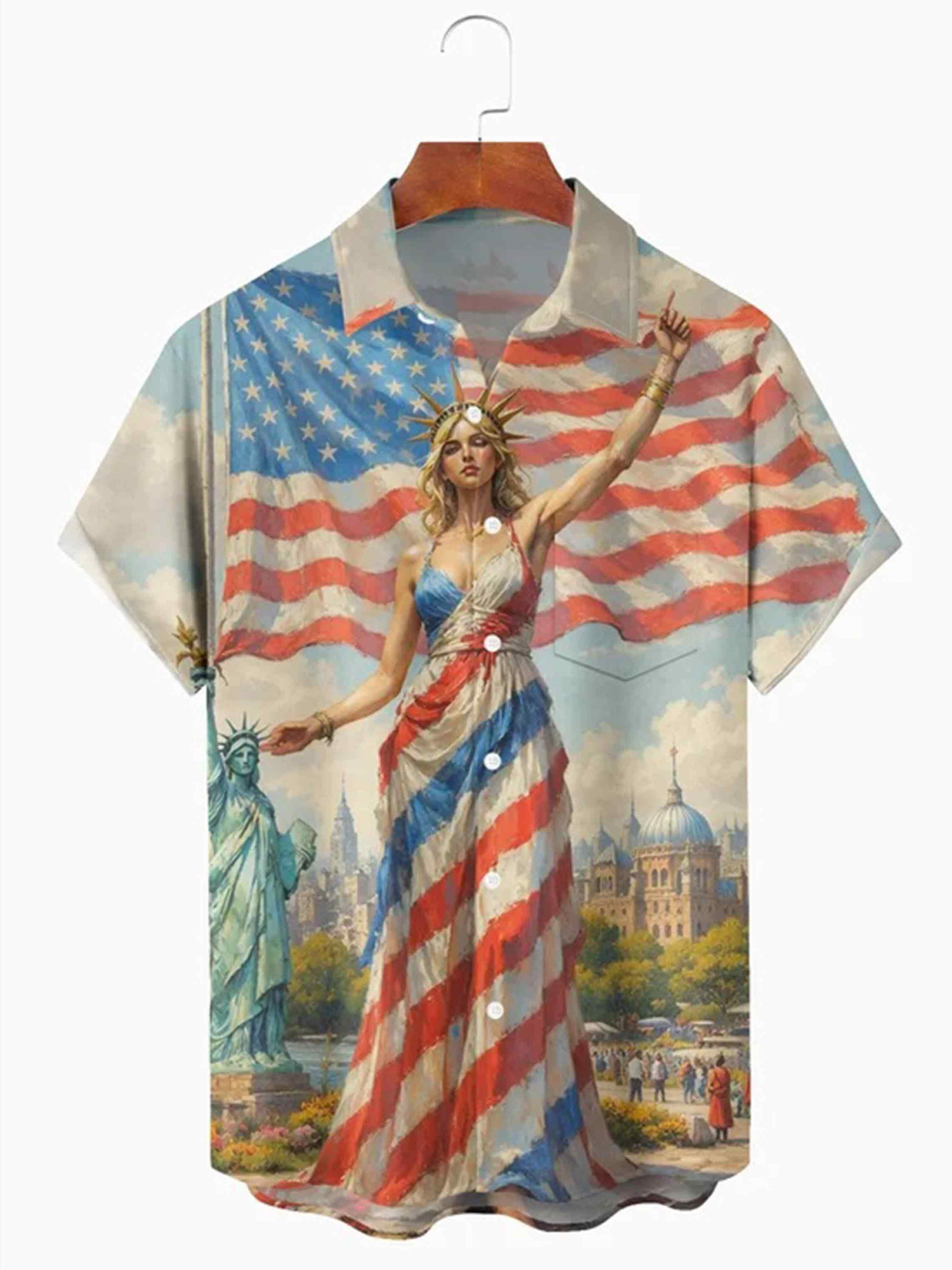 Patriotic Statue of Liberty Button Shirt 250th America Clothing Patriotic Gift Ideas
