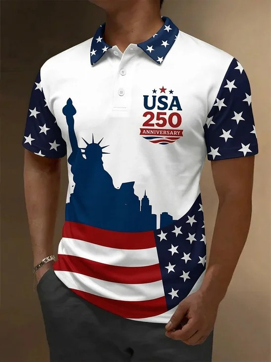 Patriotic Statue of Liberty Polo Shirt USA 250th Anniversary Clothing Gift For Dad
