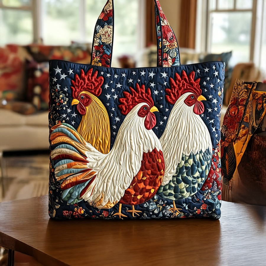 Patriotic Stylized Roosters Design Quilted Bag Independence Day Accessories America's Birthday Gift