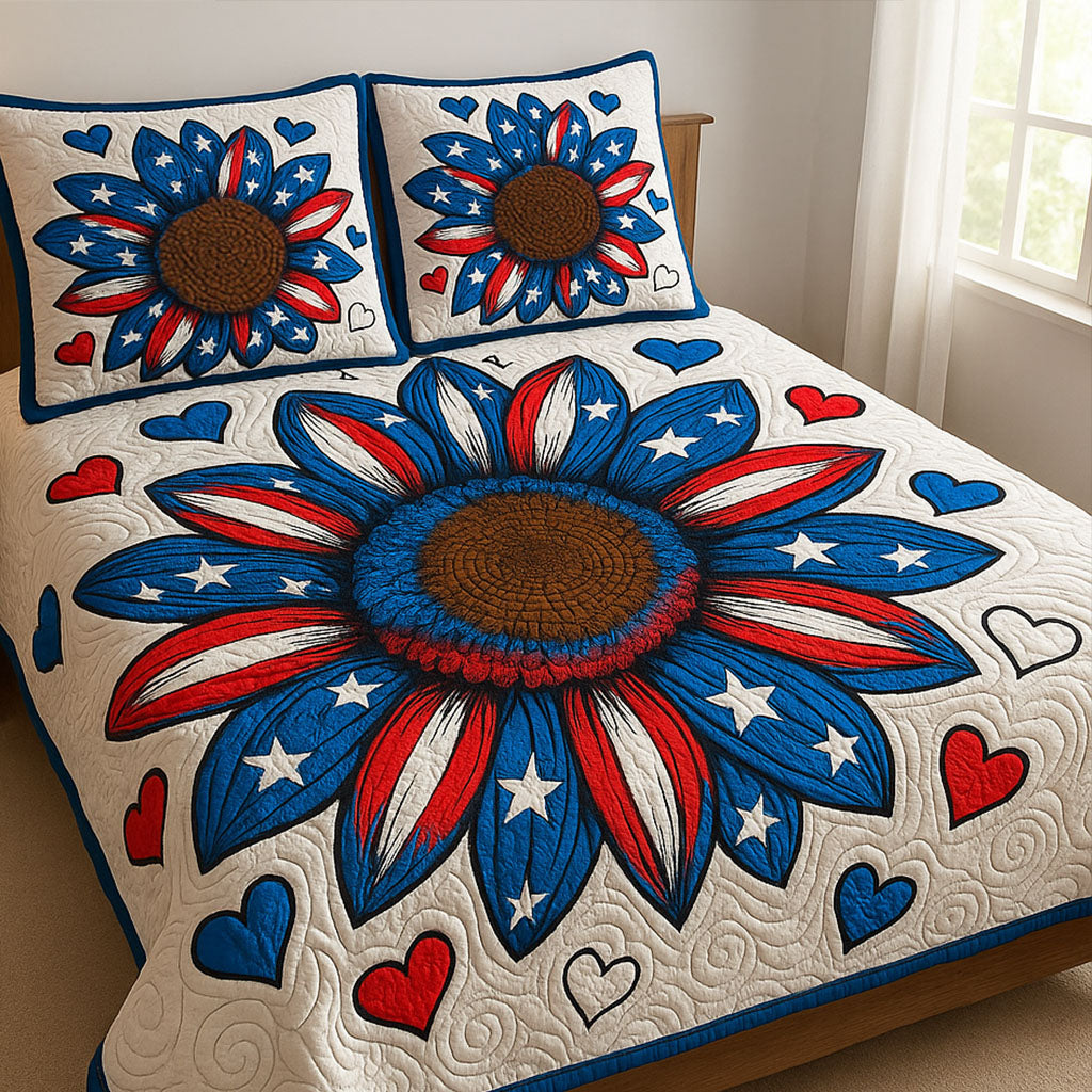 Patriotic Sunflower Quilted Bedding Set Bed Decorations Unique Patriotic Gifts
