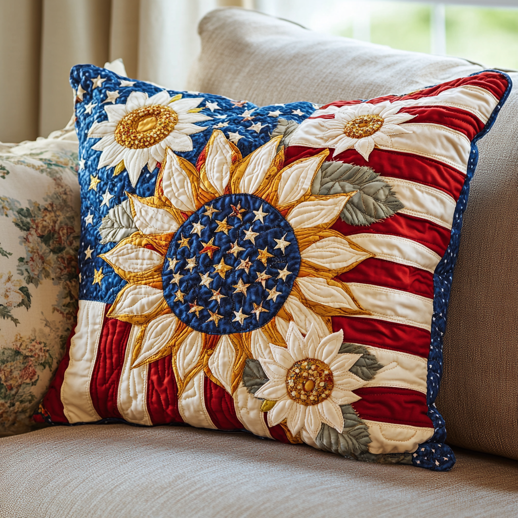 Patriotic Sunflower Quilted Pillow Case Best Throw Pillow Covers Sunflower Birthday Gifts