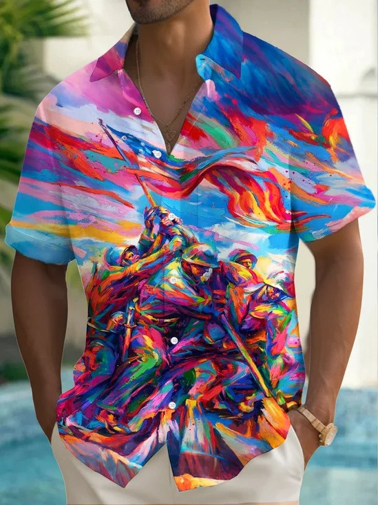 Patriotic Sunset American Flag Button Shirt Independence Day Clothing Gift For Veterans