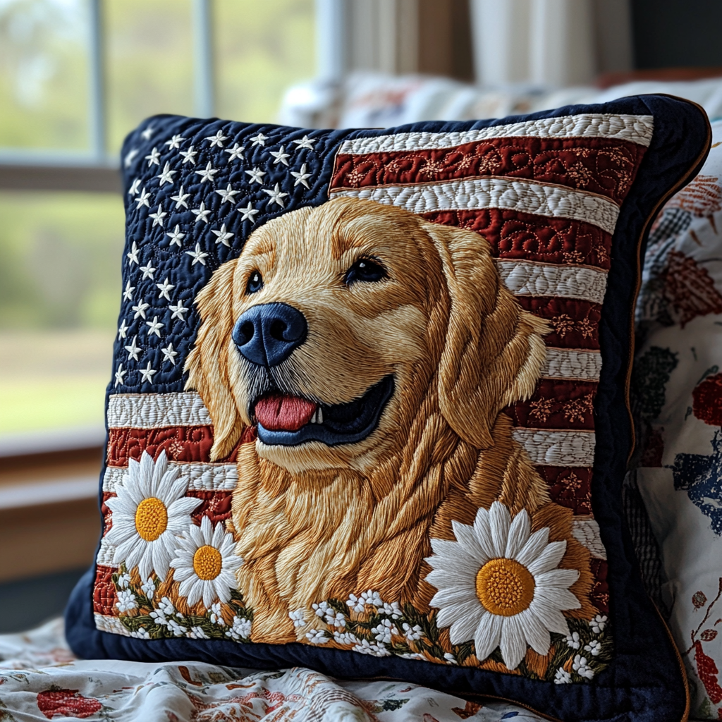 Patriotic Tail Quilted Pillow Case Cute Pillow Covers Gifts For Golden Retriever Owners