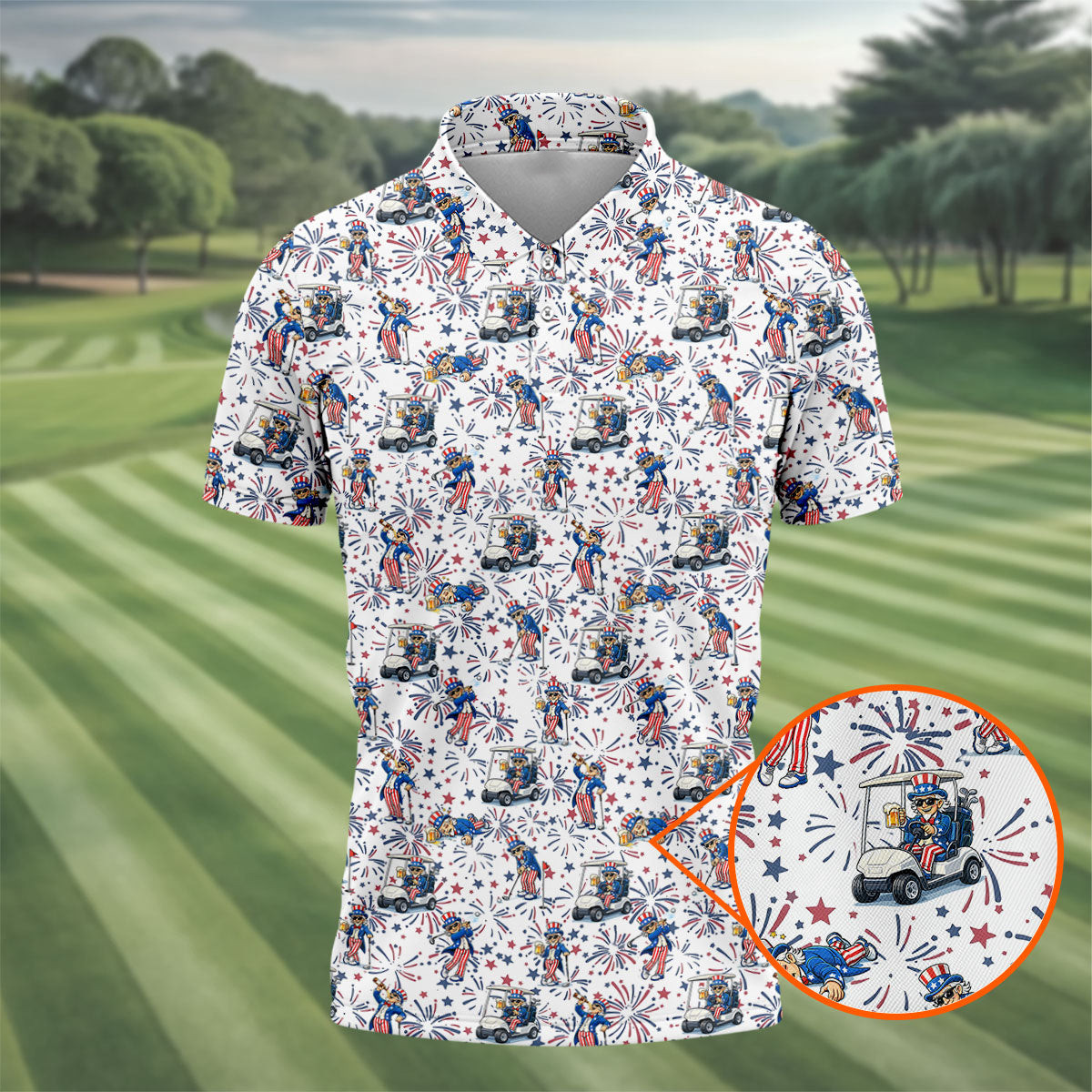 Patriotic Theme Golf And Beer Funny 4th Of July Polo Shirt Best Golf Clothing Gift Idea
