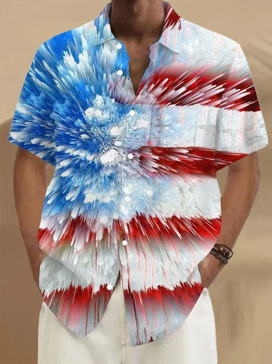 Patriotic US Flag Tie Dye Hawaiian Button Shirt Independence Day Beach Clothing Gift For Him