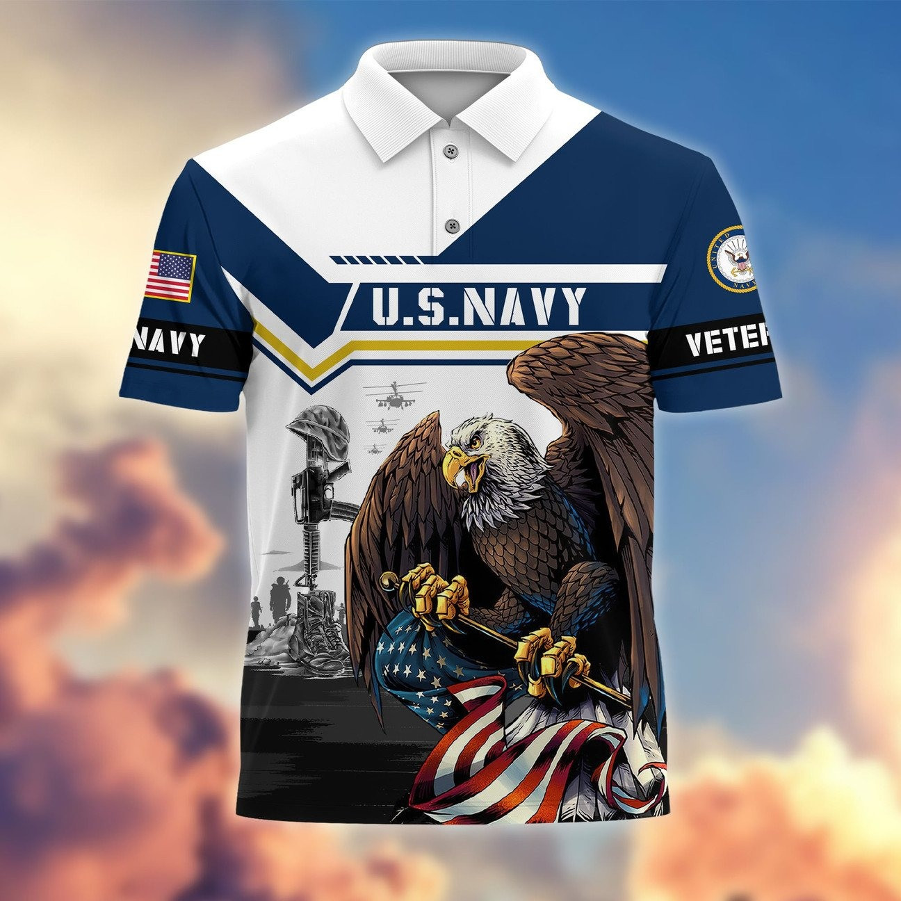 Patriotic US Navy Eagle Polo Shirt Perfect Veteran Gift For Dad and Husband on Veterans Day