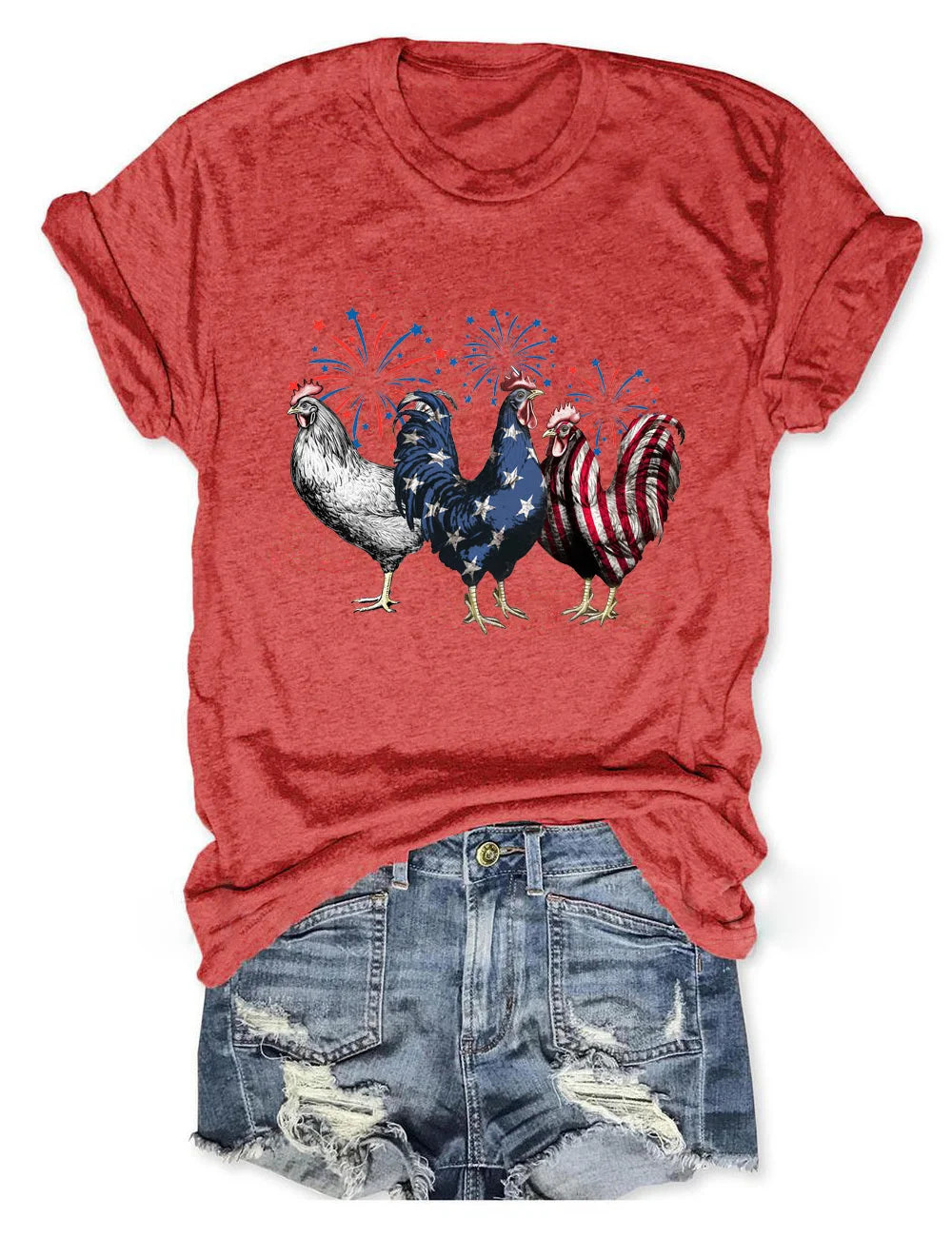 Patriotic USA Chicken T-Shirt Funny Farmhouse Gift 4th Of July Independence Day