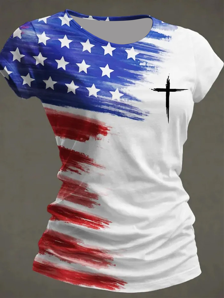 Patriotic USA Faith T-Shirt Independence Day Clothing Best Gift For Women