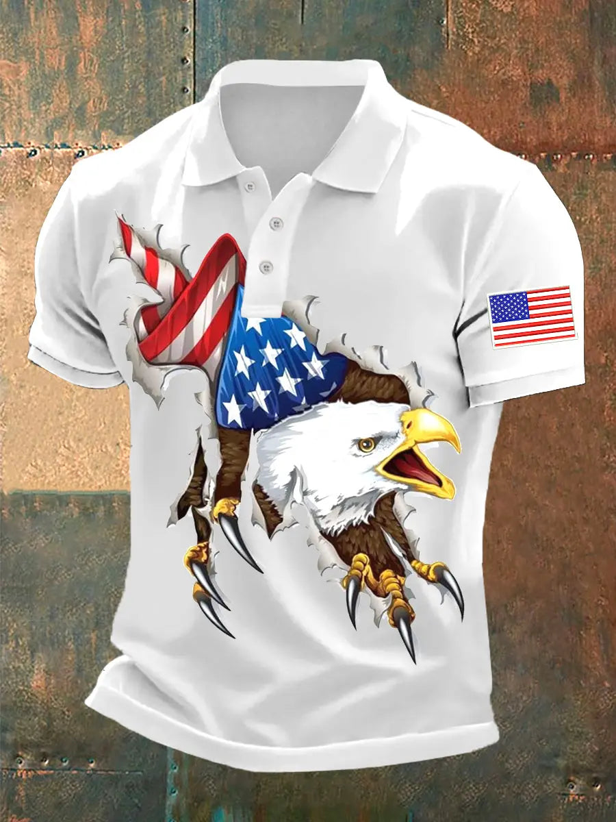 Patriotic USA Flag Bald Eagle Polo Shirt Independence Day Gift for American Pride