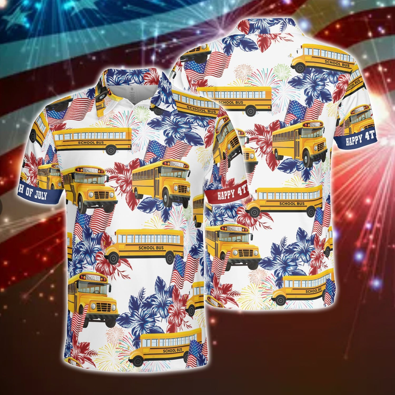 Patriotic USA Flag Bus Driver Polo Shirt Happy 4Th Of July Clothing Gift For Husband